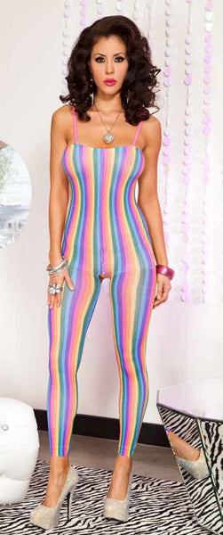 Rainbow Footless Rainbow Stripes Crotchless Bodystocking