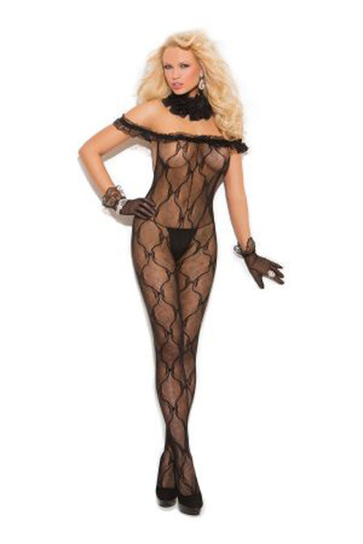 Bow Pattern Lace Open Crotch Bodystocking