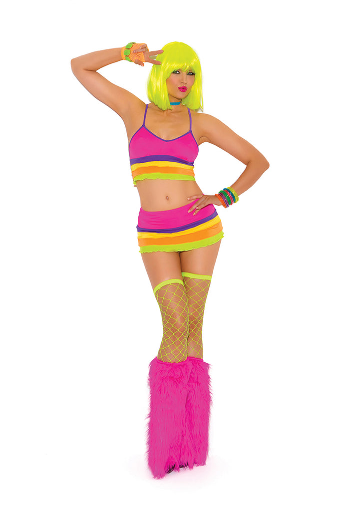 Neon Nites Lycra Bra Top And Mini Skirt