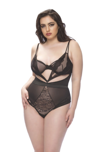 Plus Size Charlize Tulle & Lace Plunge Teddy
