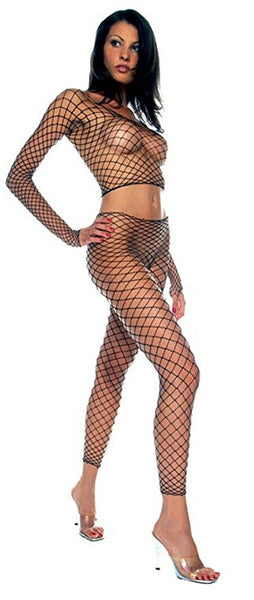 Long Sleeve Big Diamond Net Top and Matching Footless Tights