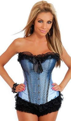 Baby blue and black strapless Daisy corset