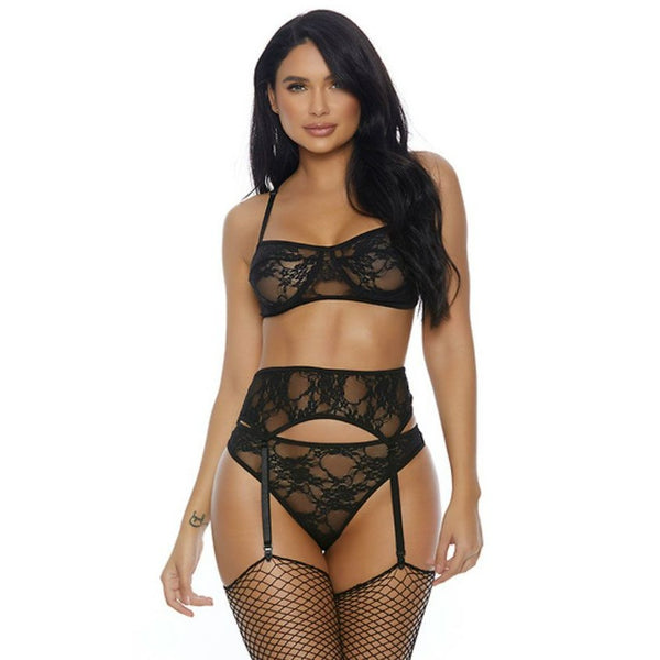 FORPLAY Lace Me Down Lingerie Set with garter