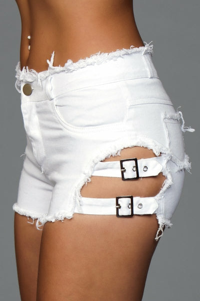 BeWicked J10WT Buckled Down Denim Shorts - White