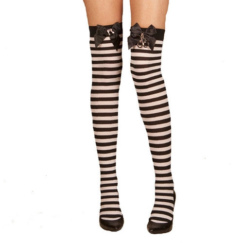 Striped Thigh High with Handcuff Detail