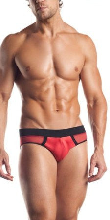 Red Mesh Briefs With Contrast Waistband